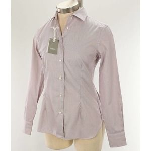 BARBA NAPOLI Womens Burgundy Handmade Fitted Long Sleeve Cotton Top 42 NWT